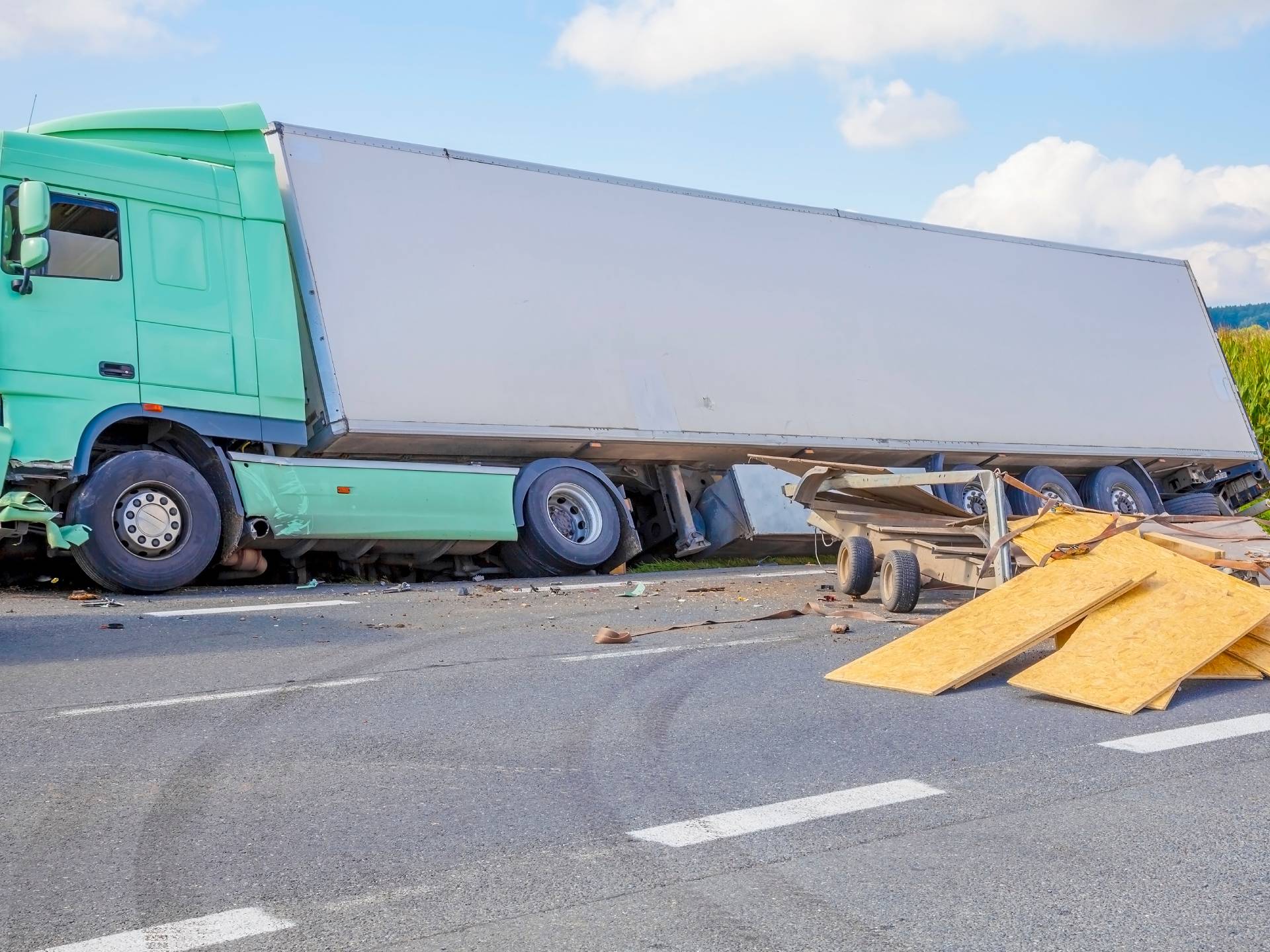 View of truck on an highway in an accident