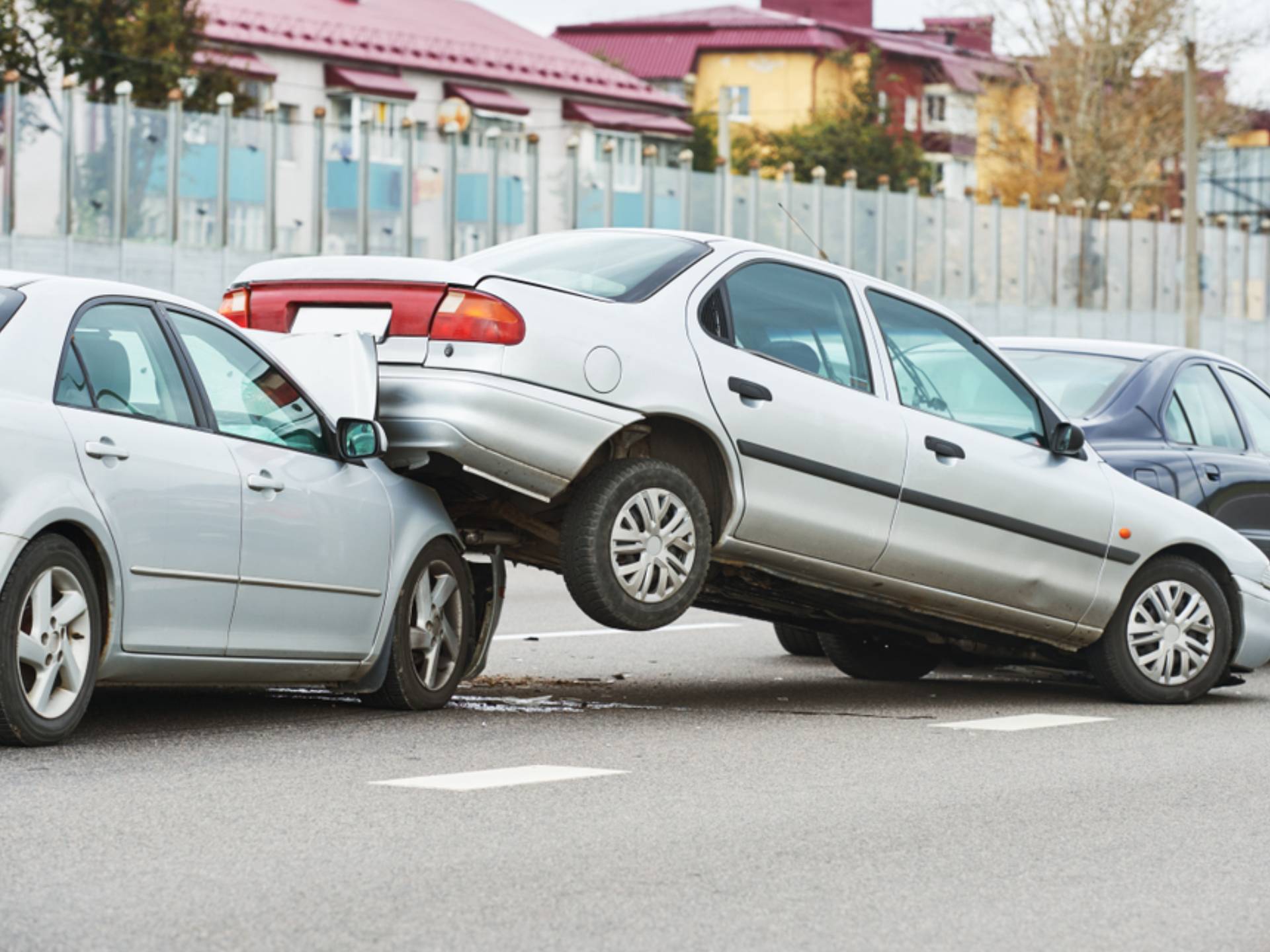 car crash accident on street. damaged automobiles